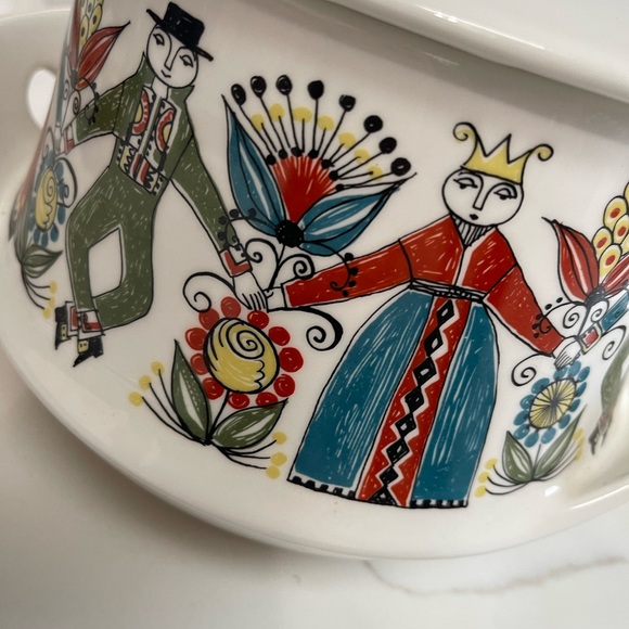 FIGGJO NORWAY SAGA MODERN  SOUP TUREEN WITH LADLE SILKSCREEN NORSKE FOLK - Picture 4 of 8